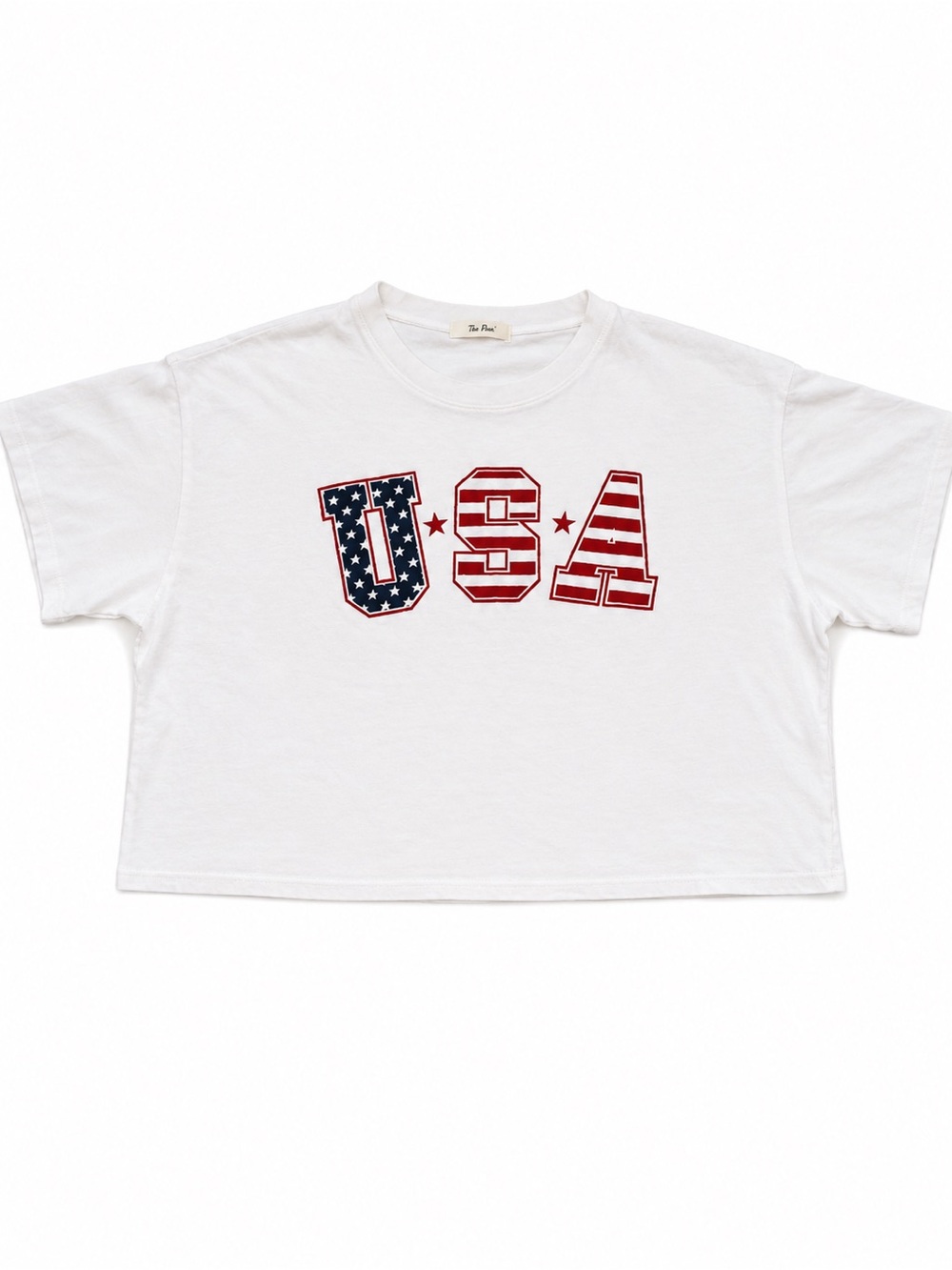 Tres Bien White Kids USA Graphic Tee with Red and Blue Letters